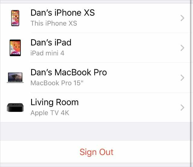 Pulsante Esci di iCloud sotto l'elenco dei dispositivi