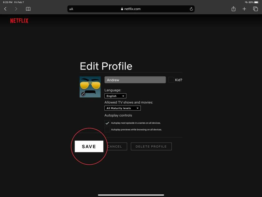 Išsaugokite profilio pakeitimus „Netflix“.