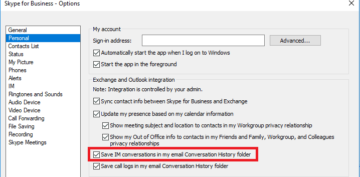 Skype Az IM-beszélgetések mentése a Beszélgetési előzmények mappába