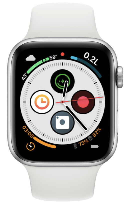 Infografik wajah Apple Watch dengan 8 komplikasi