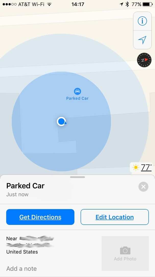 Recurso de localização de estacionamento no iOS 10