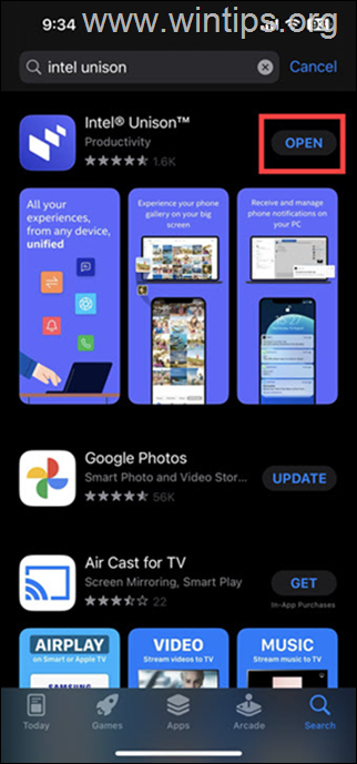 Installieren Sie die Intel Unison App – iPhone