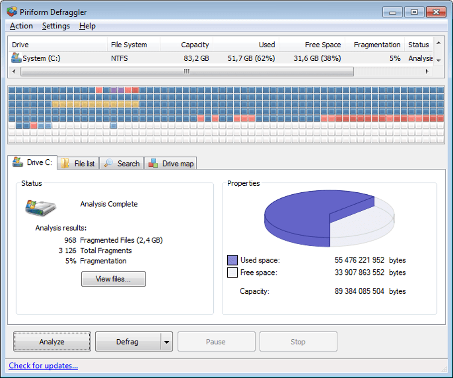 Defraggler - Programvare for diskdefragmentering