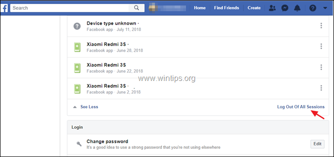 Uitloggen van Facebook op elk aangesloten apparaat. 