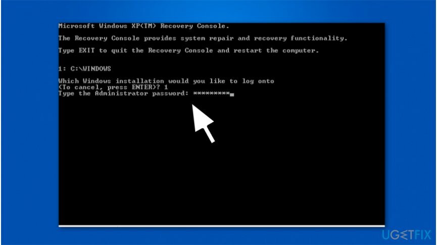 La imagen de la Consola de recuperación de Windows