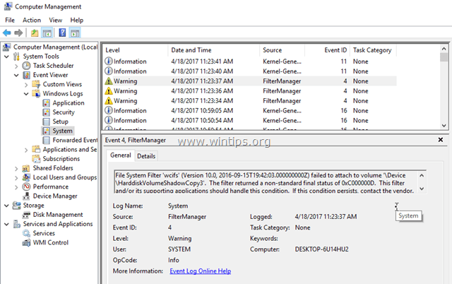 Error en el filtro del sistema de archivos WCIFS