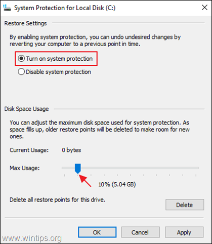 Activer la protection du système Windows 10