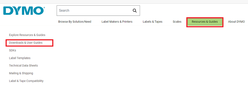DYMO Official - Resources Guide en ga vervolgens naar Downloads & User Guide