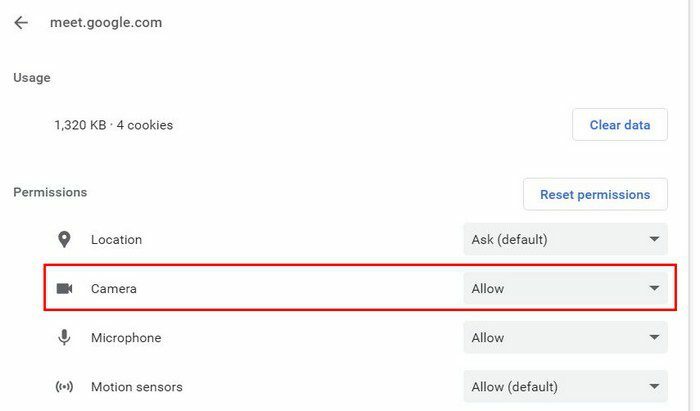 Povolenie Meet pre fotoaparát Chrome