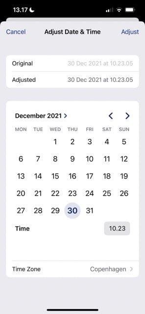 знімок екрана, на якому показано календар в ios