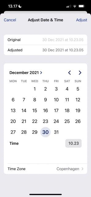 skærmbillede, der viser en kalender i ios