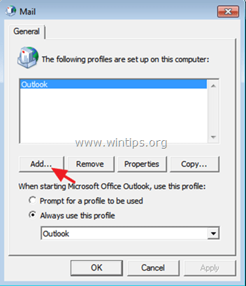 Vytvorte profil programu Outlook