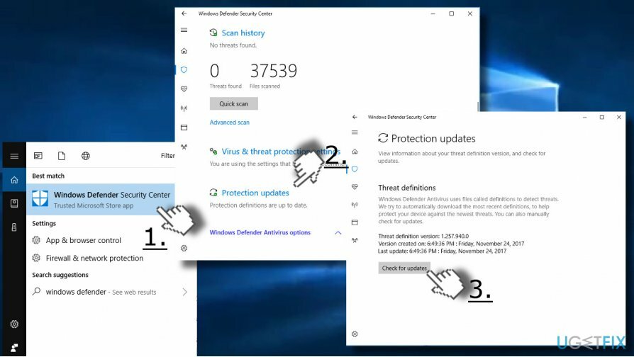 Frissítés a Windows Defender Security Center segítségével