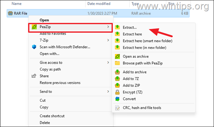 כיצד לפתוח קבצי RAR ב-Windows 11 - PeaZip