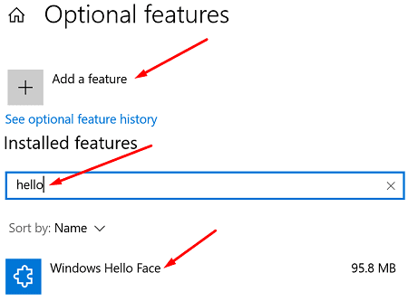 windows-10-isteğe bağlı-özellikler-windows-merhaba-yüz