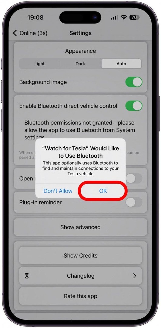 आपको अपने आईफोन सेटिंग्स के आधार पर ब्लूटूथ अनुमतियां देने की आवश्यकता हो सकती है। ओके पर टैप करें।