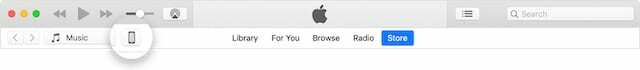 iTunes מציג מכשיר מחובר