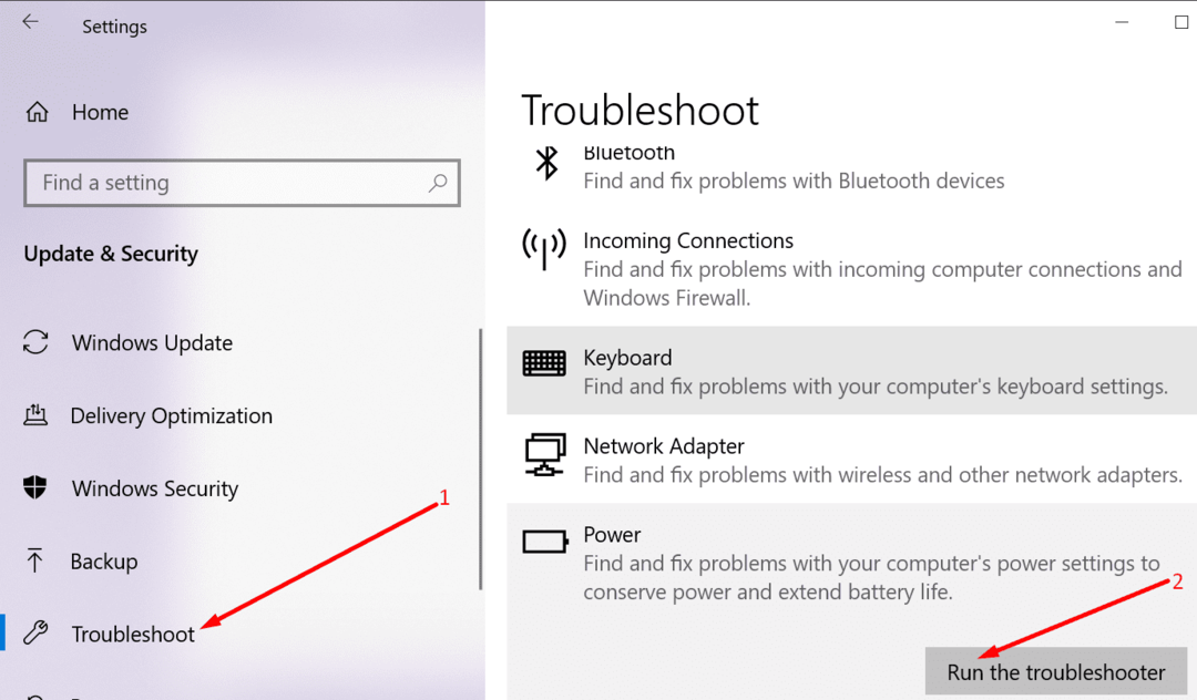 instrument de depanare a energiei Windows 10