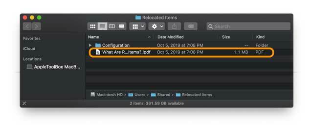 ملف pdf الخاص بـ apple على مجلد العناصر التي تم تغيير موقعها macOS
