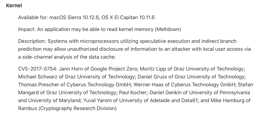 Sicherheitsupdate für Meltdown für Sierra und El Capitan