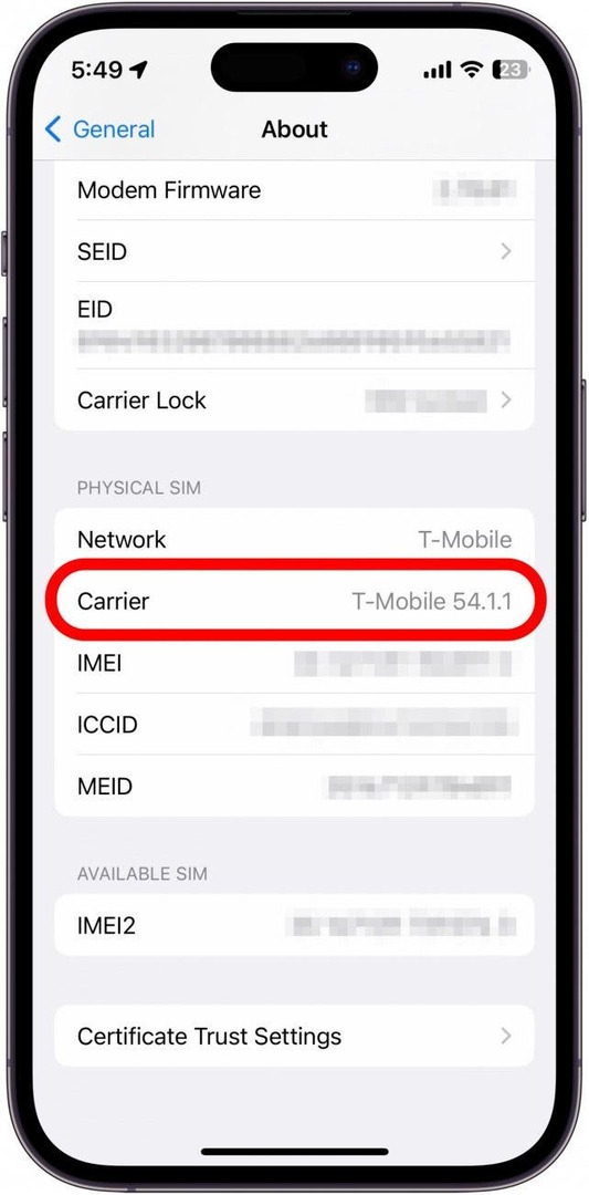 หากมีการอัปเดต คุณควรได้รับแจ้งให้ดาวน์โหลด คุณยังสามารถเลื่อนลงไปที่ Carrier และดูว่าคุณติดตั้งเวอร์ชันใดอยู่