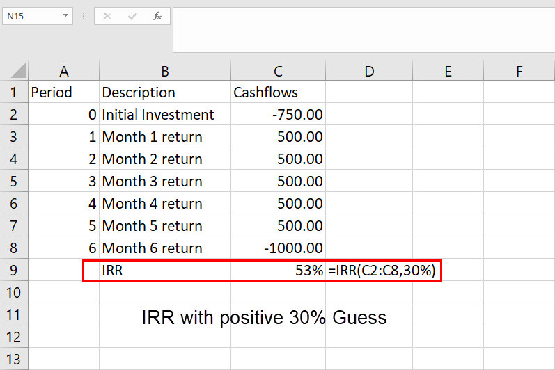 IRR 추측 값을 사용하여 Excel에서 IRR을 계산하는 방법 보기