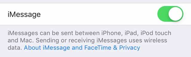 iMessage-Option in den Einstellungen