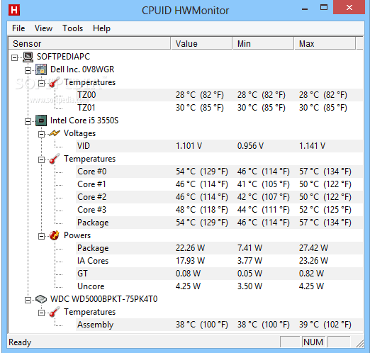 HWMonitor - Herramienta de monitorización de temperatura de CPU de Windows