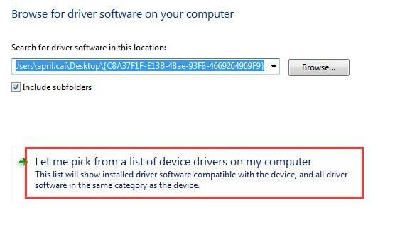 ให้ฉันเลือกจากรายการไดรเวอร์อุปกรณ์ในคอมพิวเตอร์ของฉัน