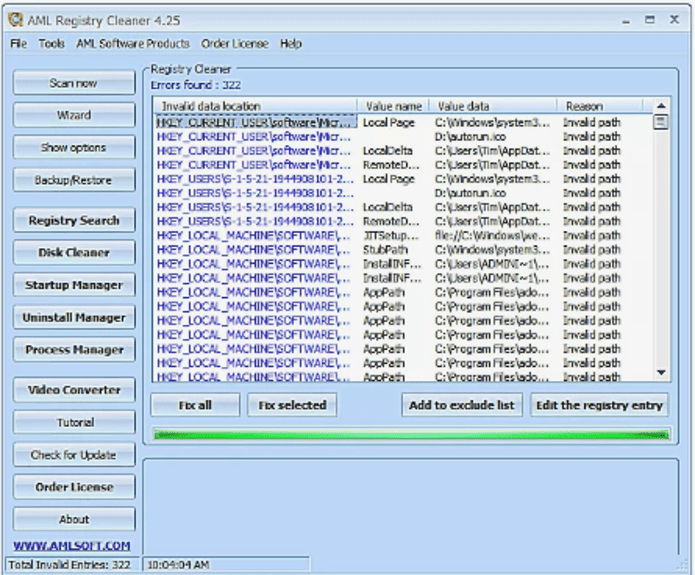 El mejor software de limpieza de registro: Limpiador de registro gratuito AML