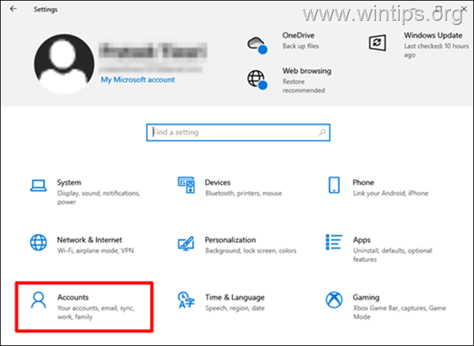 Crie uma nova conta de usuário no Windows 10