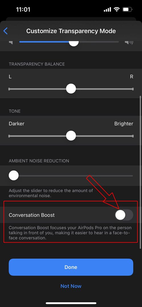 Engedélyezze a Conversation Boost funkciót az AirPods Pro készüléken iPhone 9-en