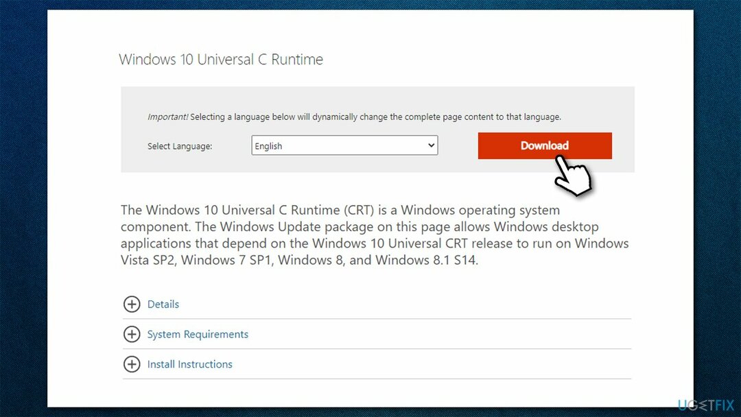 Atsisiųskite „Universal C Runtime“.