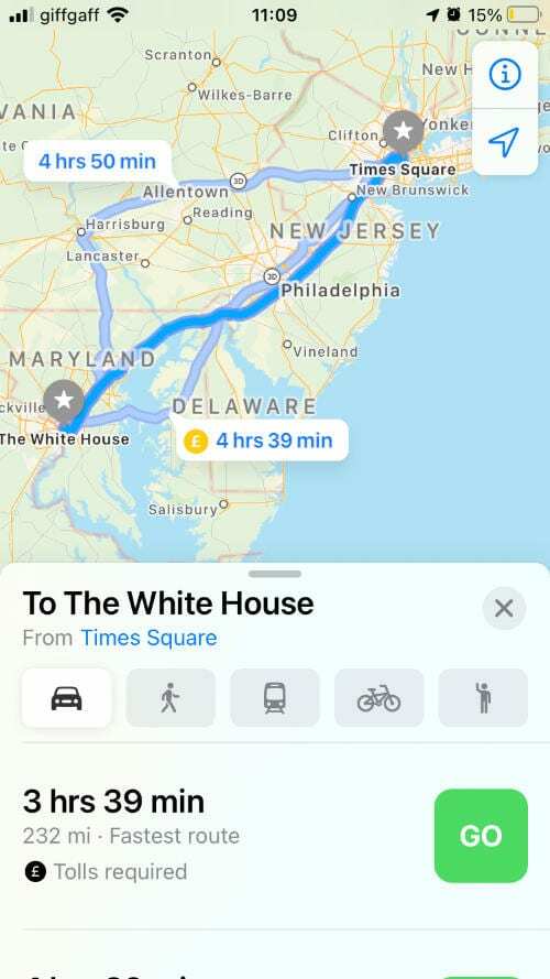 Wegbeschreibung in Apple Maps