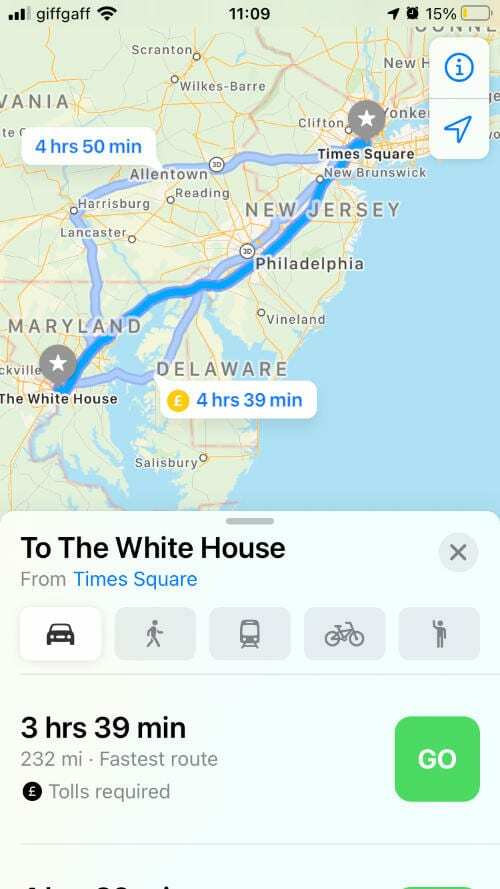 Routebeschrijving in Apple Maps