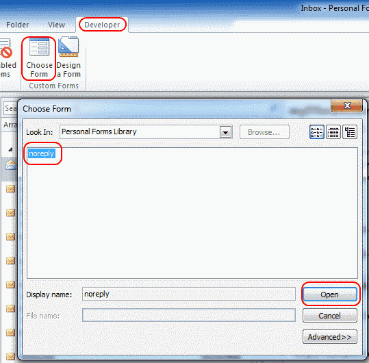 Outlook 2010 mit dem Formular