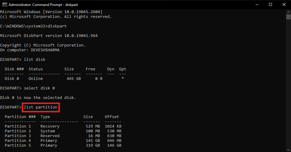 partição de lista