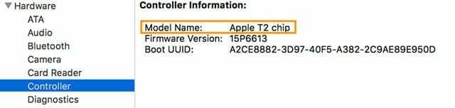T2 čip na Macu v sistemskih informacijah