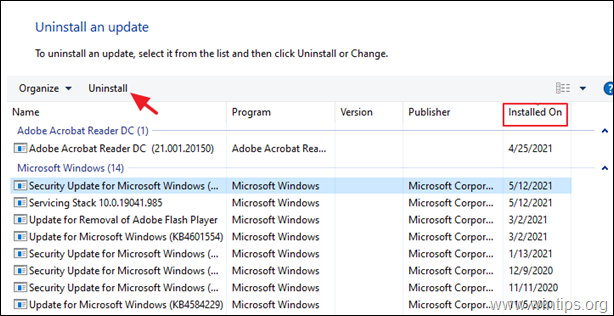 dezinstalează actualizări windows 10