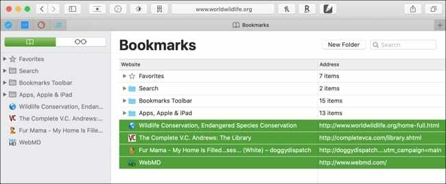 Lesezeichen auswählen Safari Mac