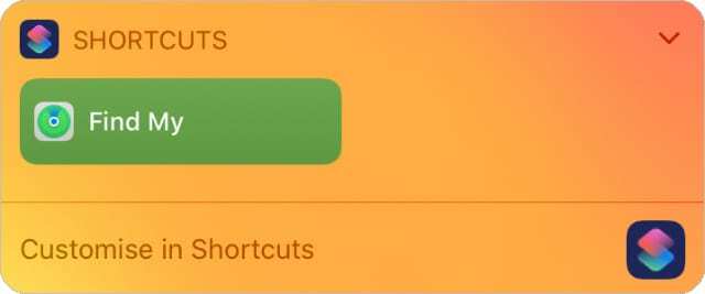 Widget Find My Shortcut v iOS 13
