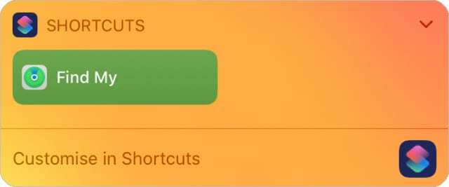 Find My Shortcut -widget iOS 13:ssa