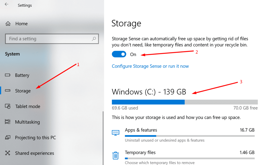 aktivera storage sense windows 10