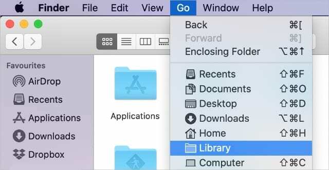 ไปที่ตัวเลือก Library จากแถบเมนู Finder บน Mac