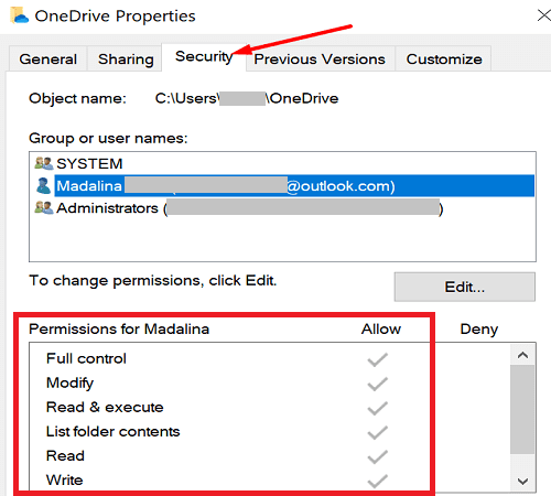 onedrive-map-beveiligingsinstellingen