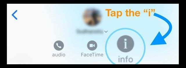 iOS 12 przycisk „i” do informacji kontaktowych