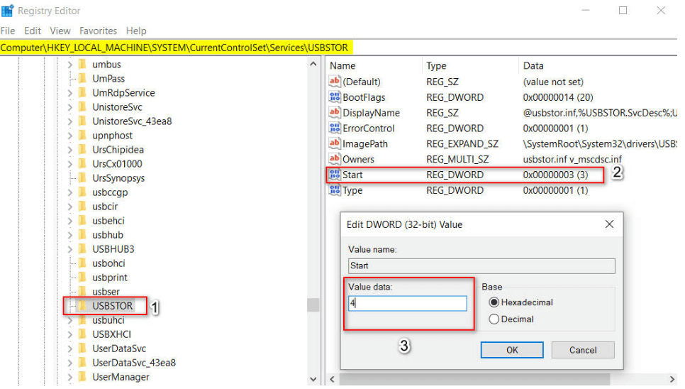 Bloqueie as portas USB por meio de entradas de registro