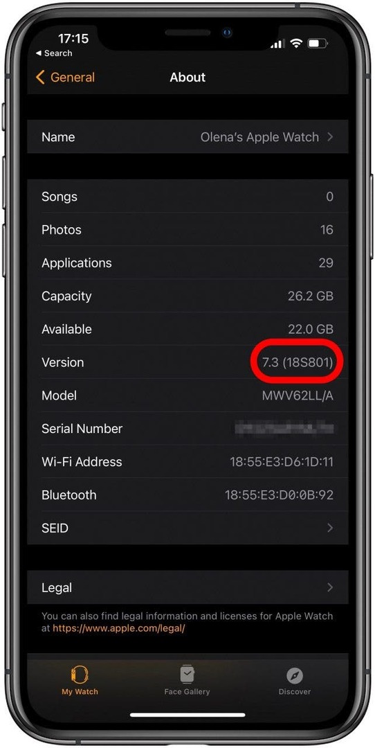 Apple वॉच संस्करण की जाँच करें