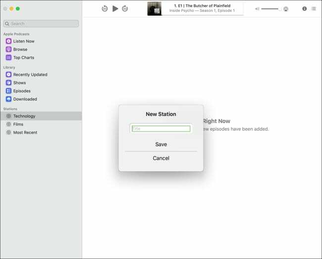 Δημιουργήστε έναν σταθμό στο Podcasts Mac