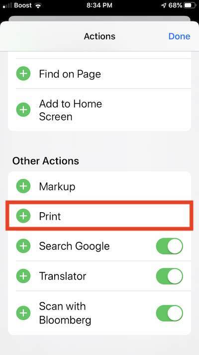 Brak funkcji Safari Print w iOS 13